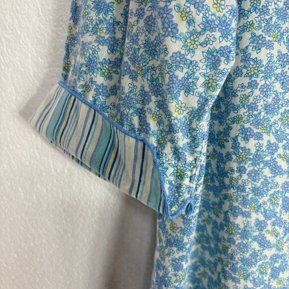 IZOD Cotton Pajama Shirt Womens Size L Blue Floral - Picture 3 of 9
